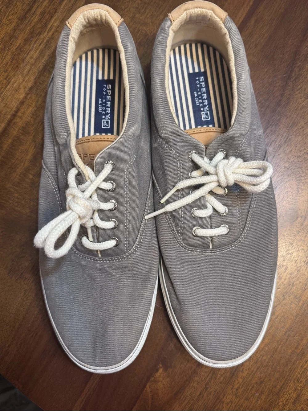 Sperry Top-Sider Mens 13M Gray Canvas Sneakers Deck Boat Shoes Lace Up-0150